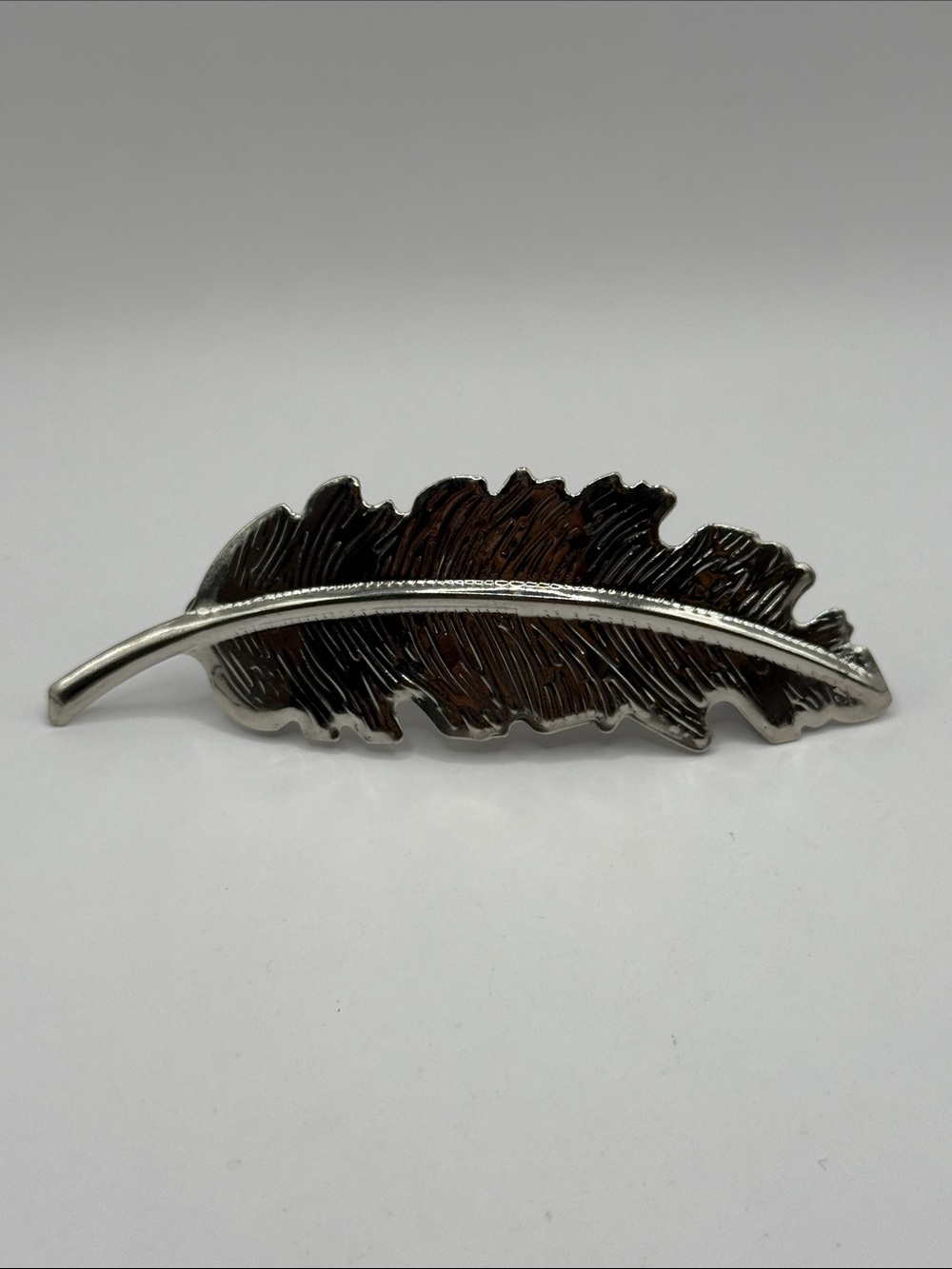 Vintage Silver Tone Feather Large Statement Hair Barrette Clip